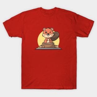 Cute Beaver Sitting Cartoon Vector Icon Illustration T-Shirt
